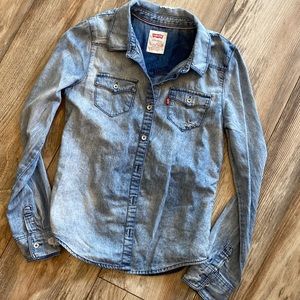 Girls Distressed Levi Denim Shirt